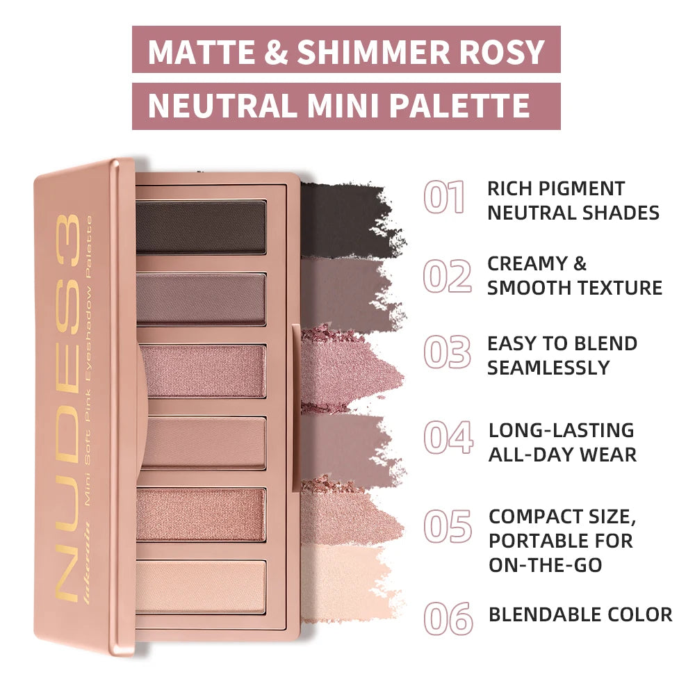 6-Color Soft Pink Neutral Eyeshadow Palette - 2