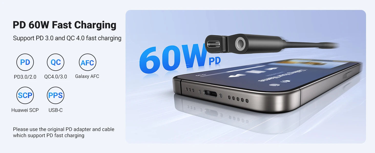 USB-C to 3.5mm Headphone Adapter with 60W PD Fast Charging - 10