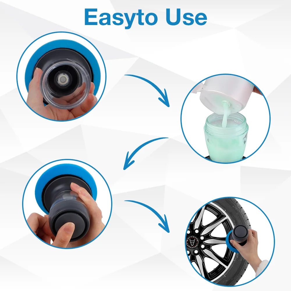Tire Shine Applicator with Integrated Reservoir for Car Detailing