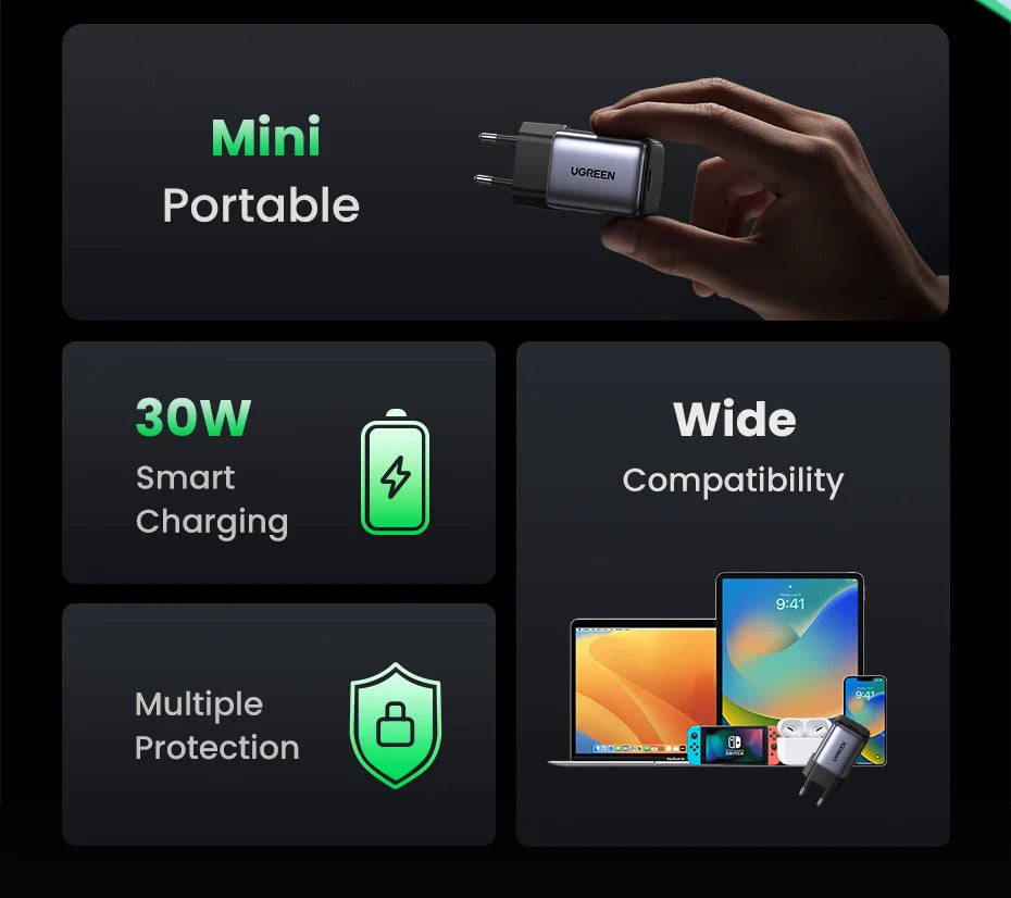 30W GaN USB-C Fast Wall Charger for Smartphones and Tablets - 8