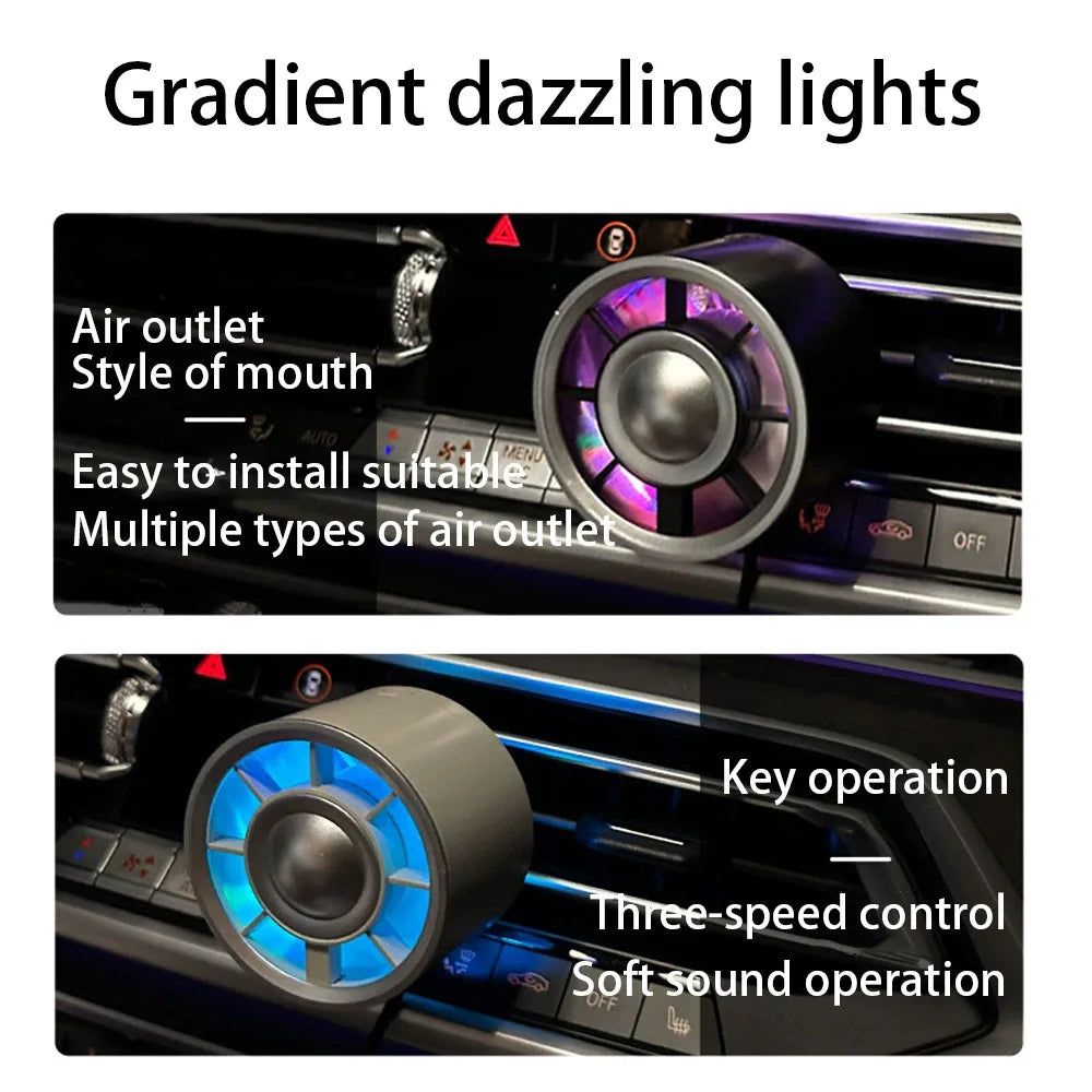 Portable 5V USB Car Air Vent Cooling Fan with 3 Gears and RGB Light