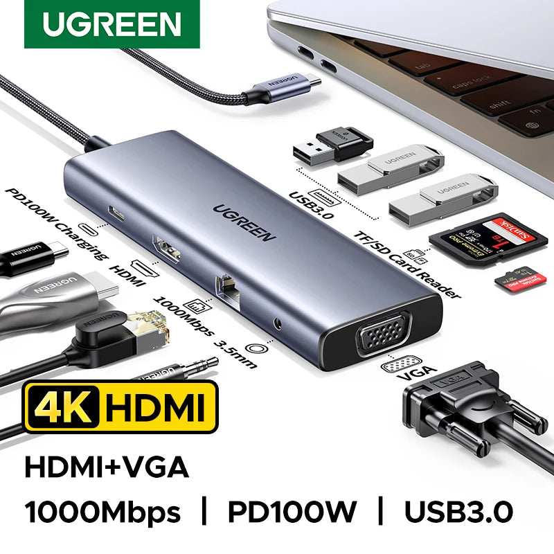10-in-1 USB-C Docking Station with 4K HDMI, VGA, and 100W PD