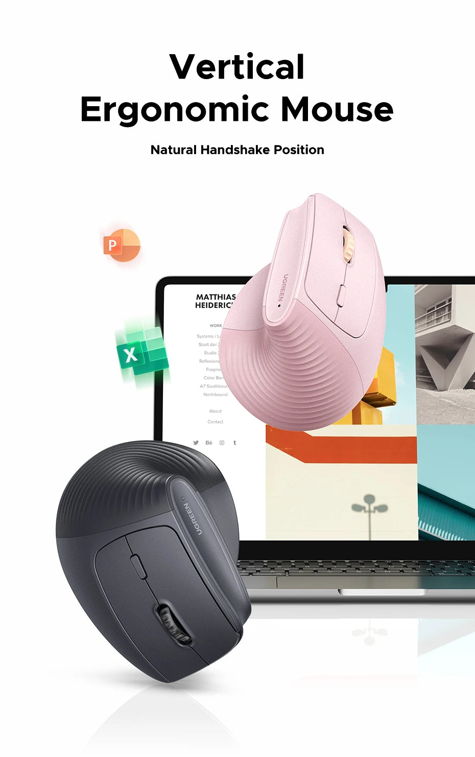 Ergonomic Vertical Wireless Mouse with 4000 DPI