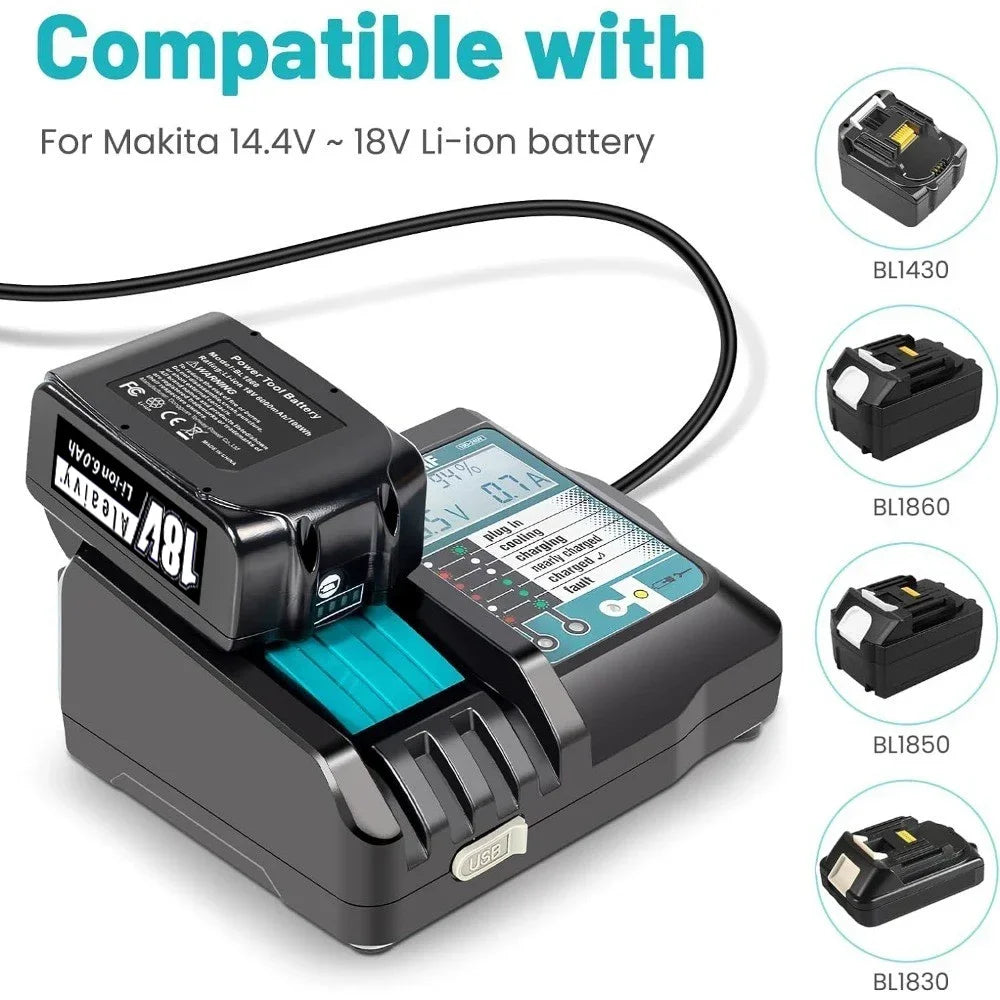 Fast 14.4V-18V Lithium Battery Charger with LED Display and USB Port