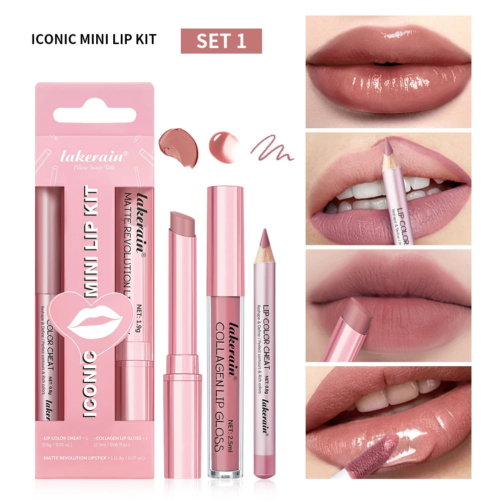 3-Piece Matte Lipstick and Lip Gloss Makeup Set - 21