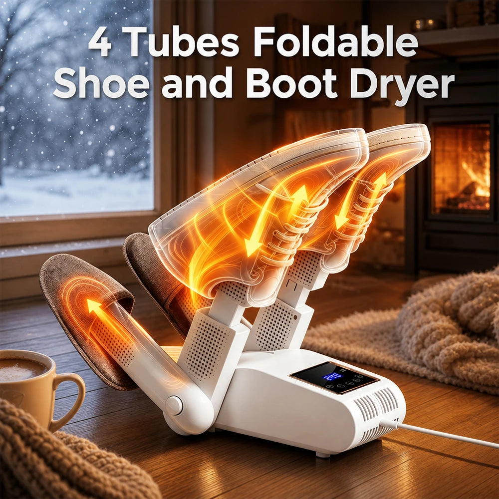 Foldable 4-Tube Electric Shoe and Boot Dryer with UV Sterilization