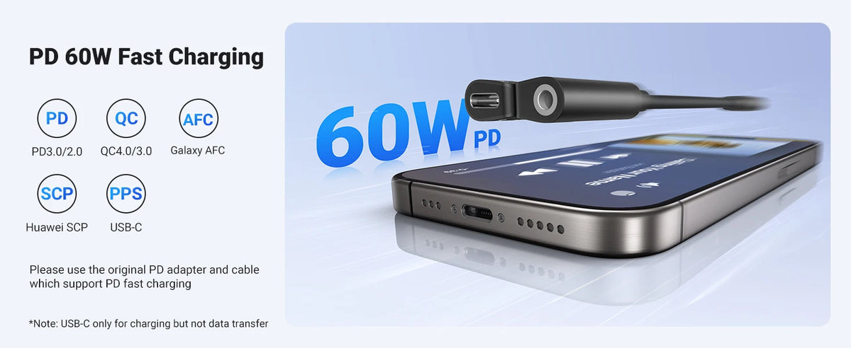 USB-C to 3.5mm Headphone Jack and 60W PD Fast Charging Adapter