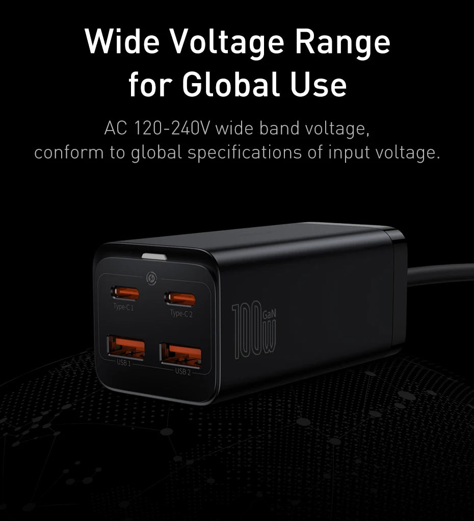 4-Port GaN Desktop Fast Charger for Laptops and Phones