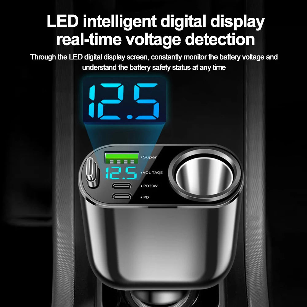 120W 4-in-1 Fast Car Charger with Dual USB and Type-C