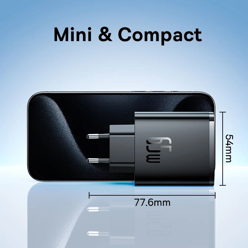 65W GaN Fast Wall Charger for Laptops and Smartphones
