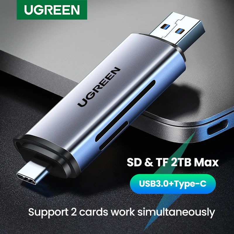 USB 3.0 and USB-C Dual Slot SD and TF Memory Card Reader - 1
