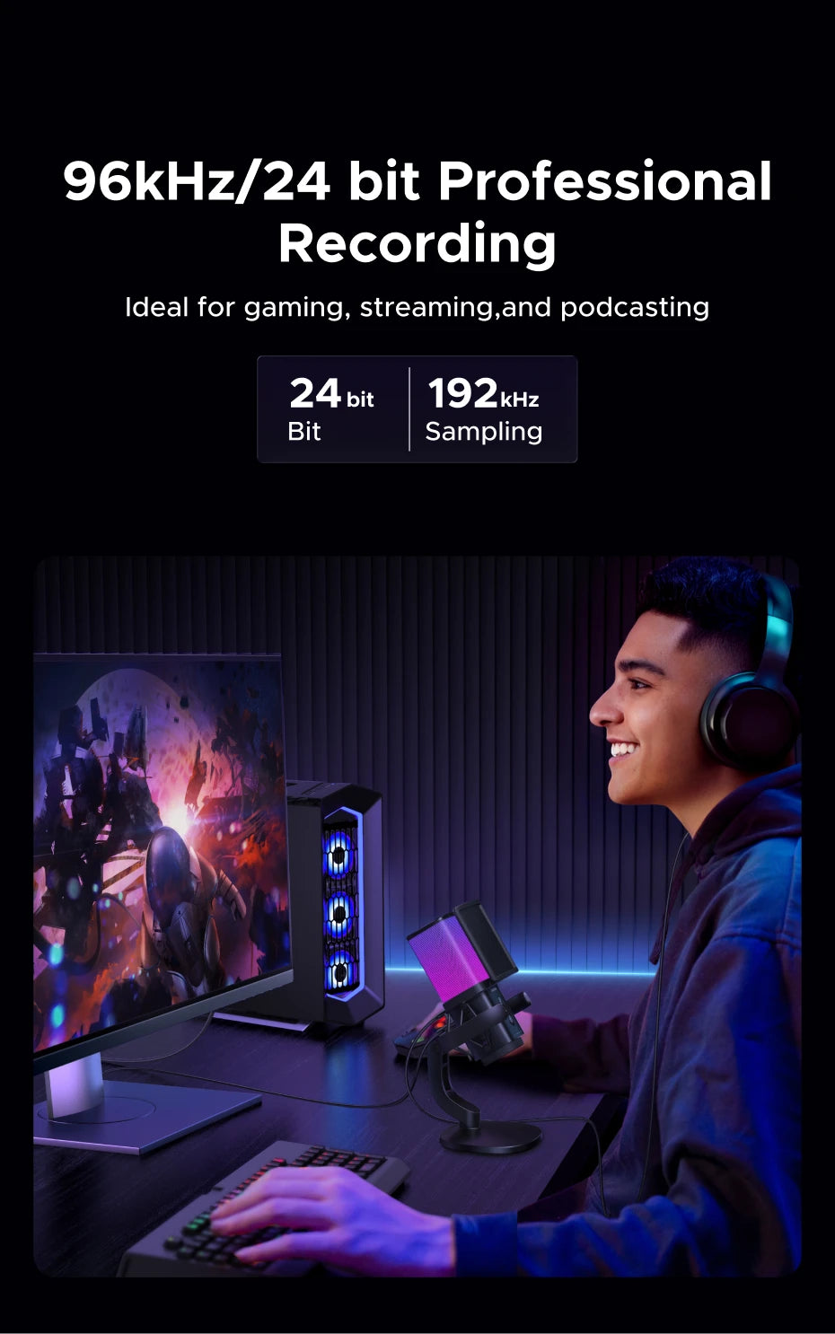USB Condenser Microphone with RGB Lighting for Gaming and Streaming - 9