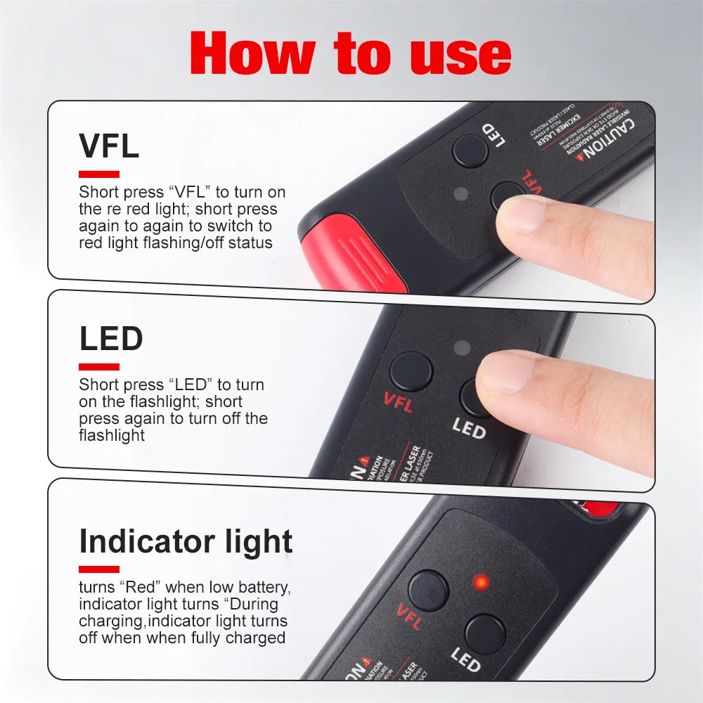 Rechargeable Visual Fault Locator for Fiber Optic Cable Testing