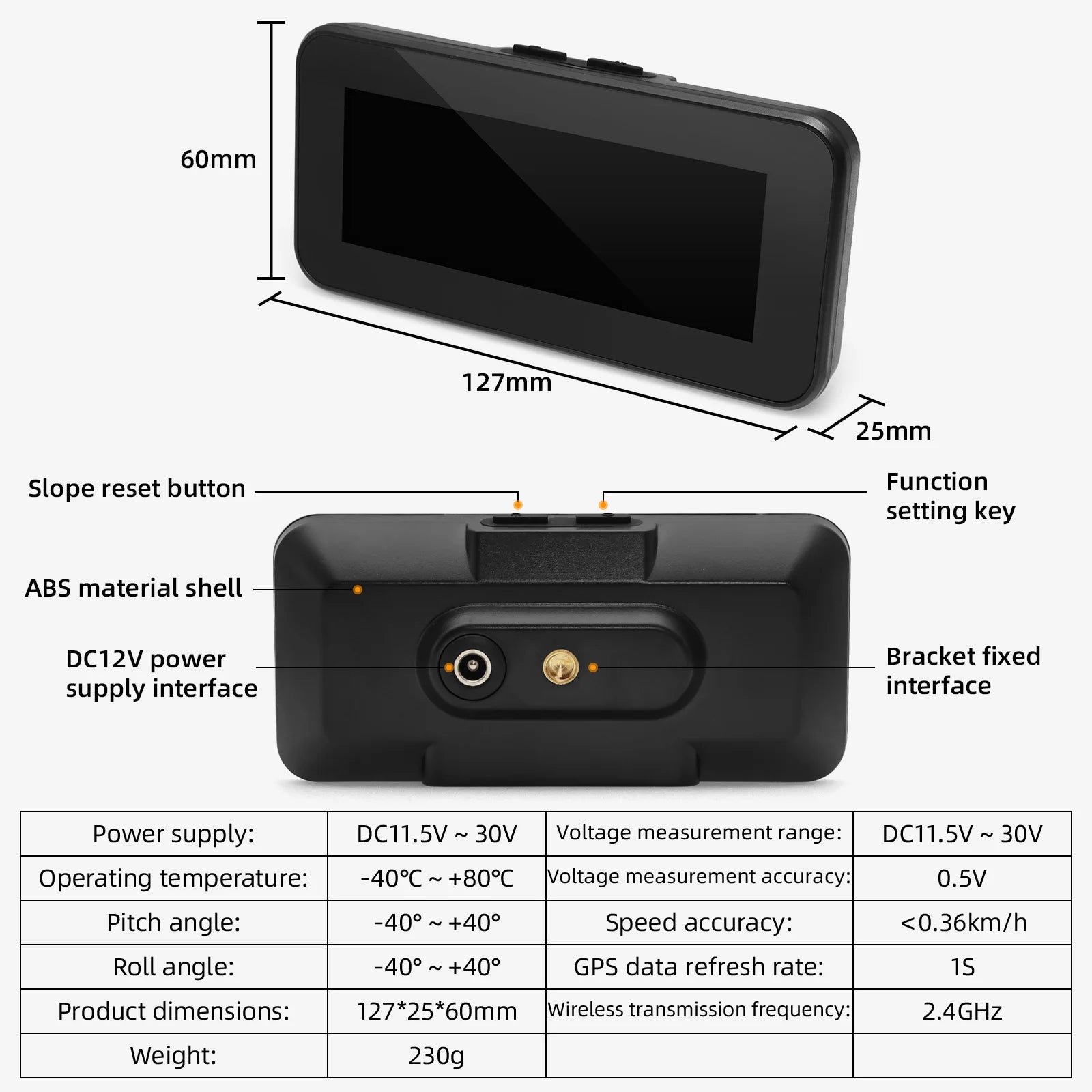 M60 GPS Car HUD Inclinometer Speedometer Voltage Monitor Clock
