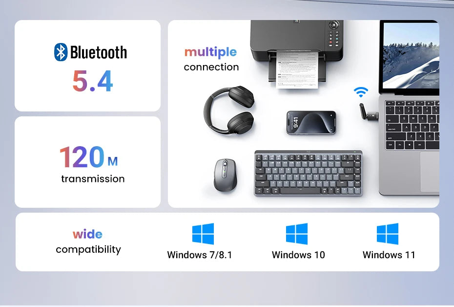 Bluetooth 5.4 USB Adapter for PC Wireless Connectivity