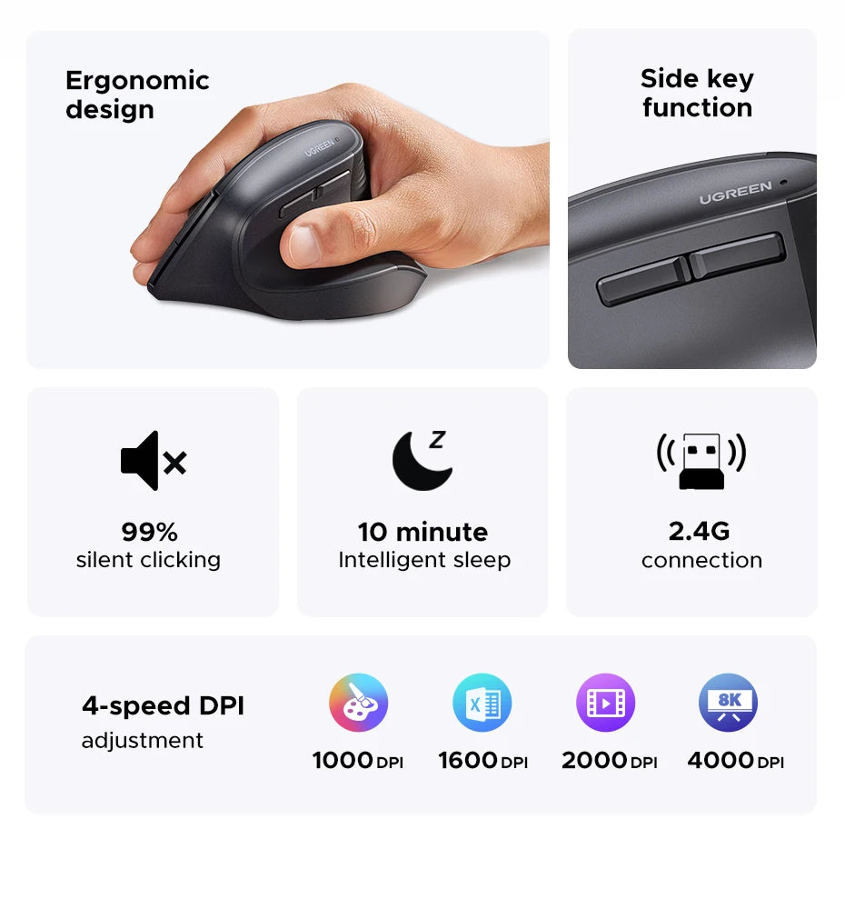 Ergonomic Vertical Wireless Mouse with Bluetooth and 2.4G - 9