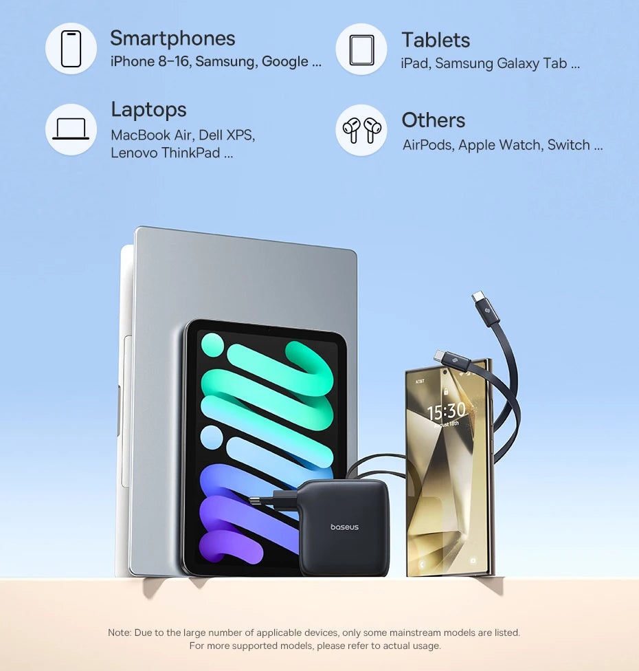 67W GaN Fast Charger with Built-in Retractable Cables