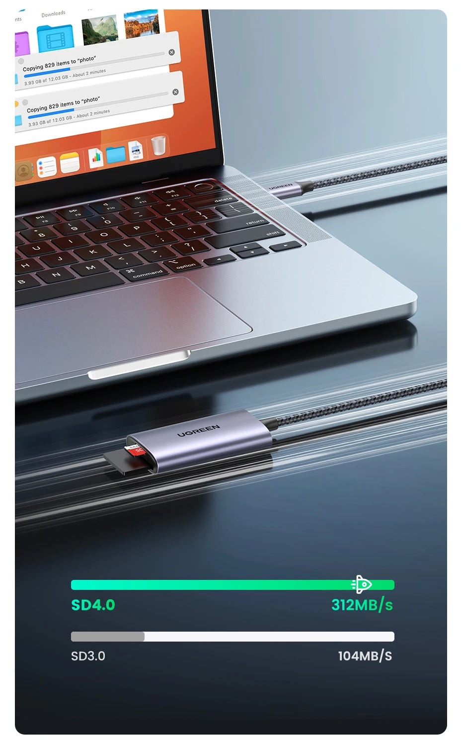 USB-C Dual SD and MicroSD Card Reader 312MB/s - 8
