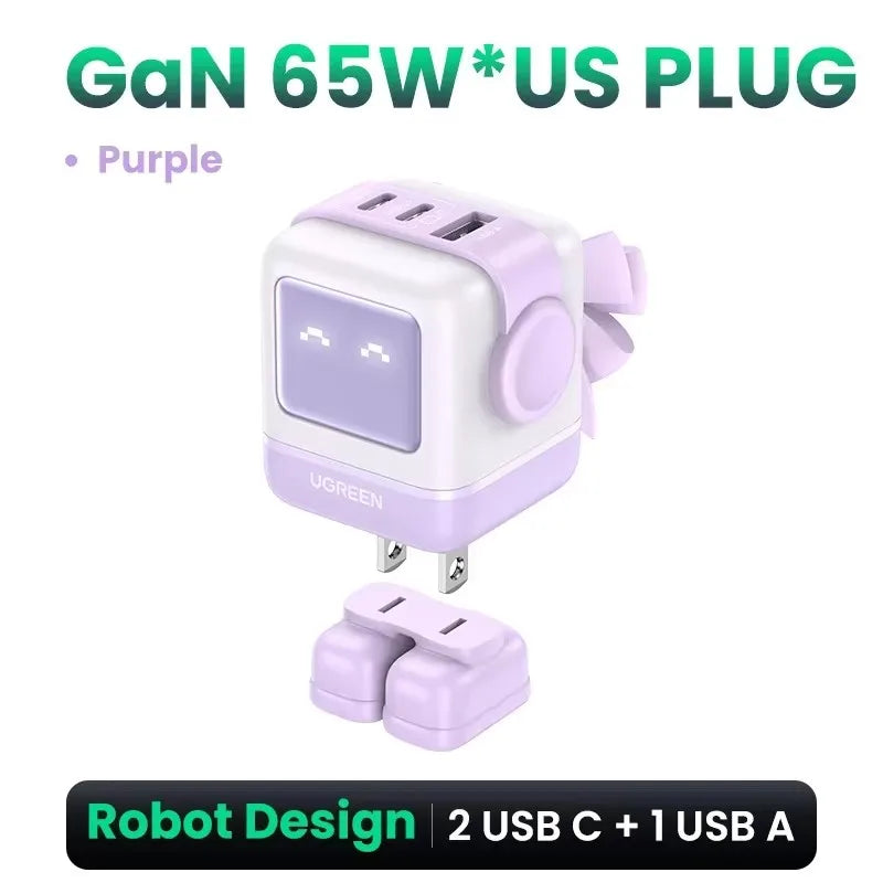 100W GaN Fast Wall Charger with Robot Display for Laptops and Phones
