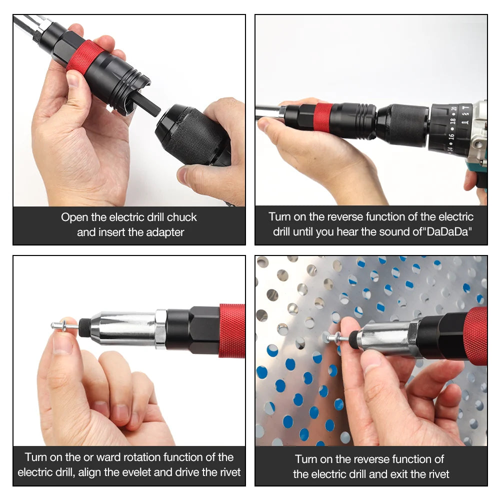 Electric Drill Rivet Gun Adapter for 2.4mm-6.4mm Rivets - 7