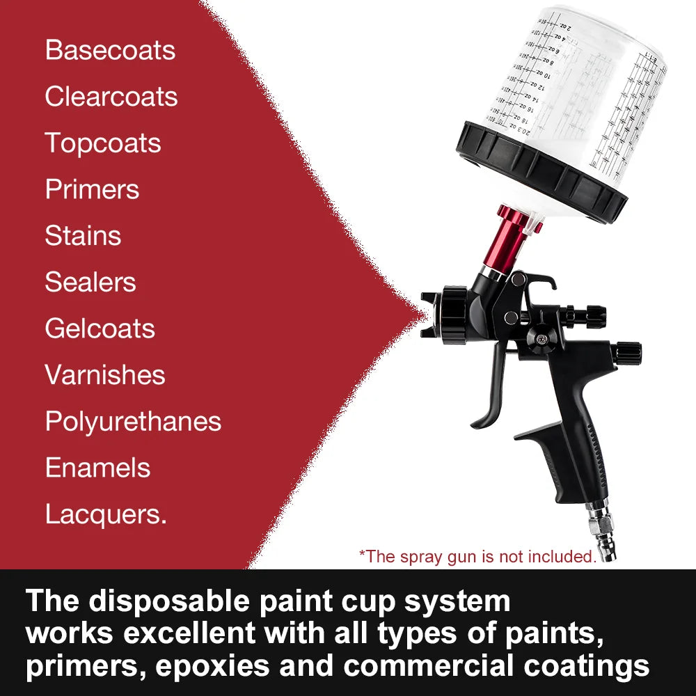 600ml Disposable Paint Sprayer Mixing Cup and Lid System - 6