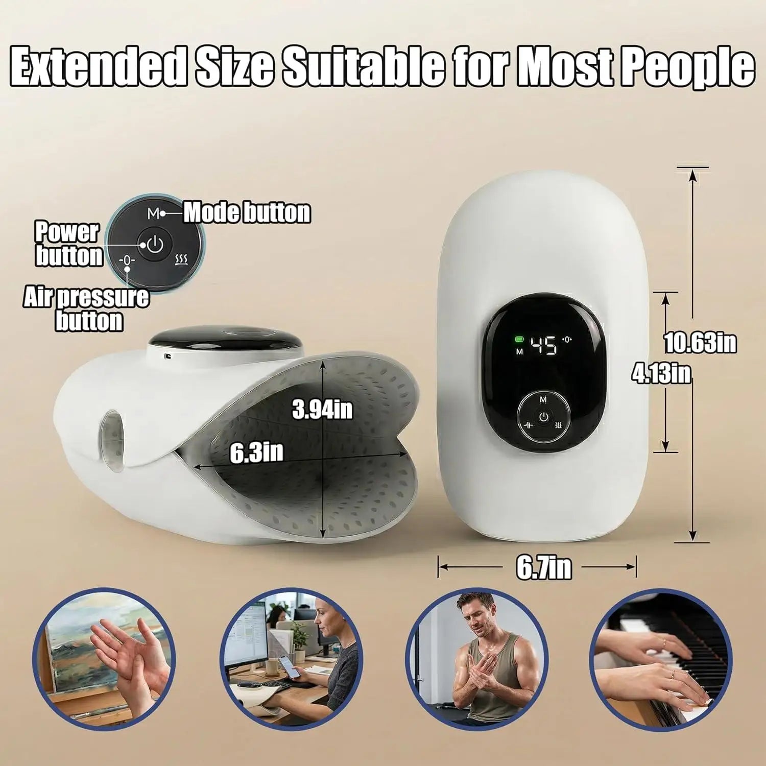 Cordless Hand and Finger Massager with Kneading and Air Compression - 5
