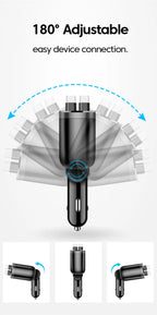 120W 5 in 1 Retractable Car Charger with Voltmeter and Starry Light