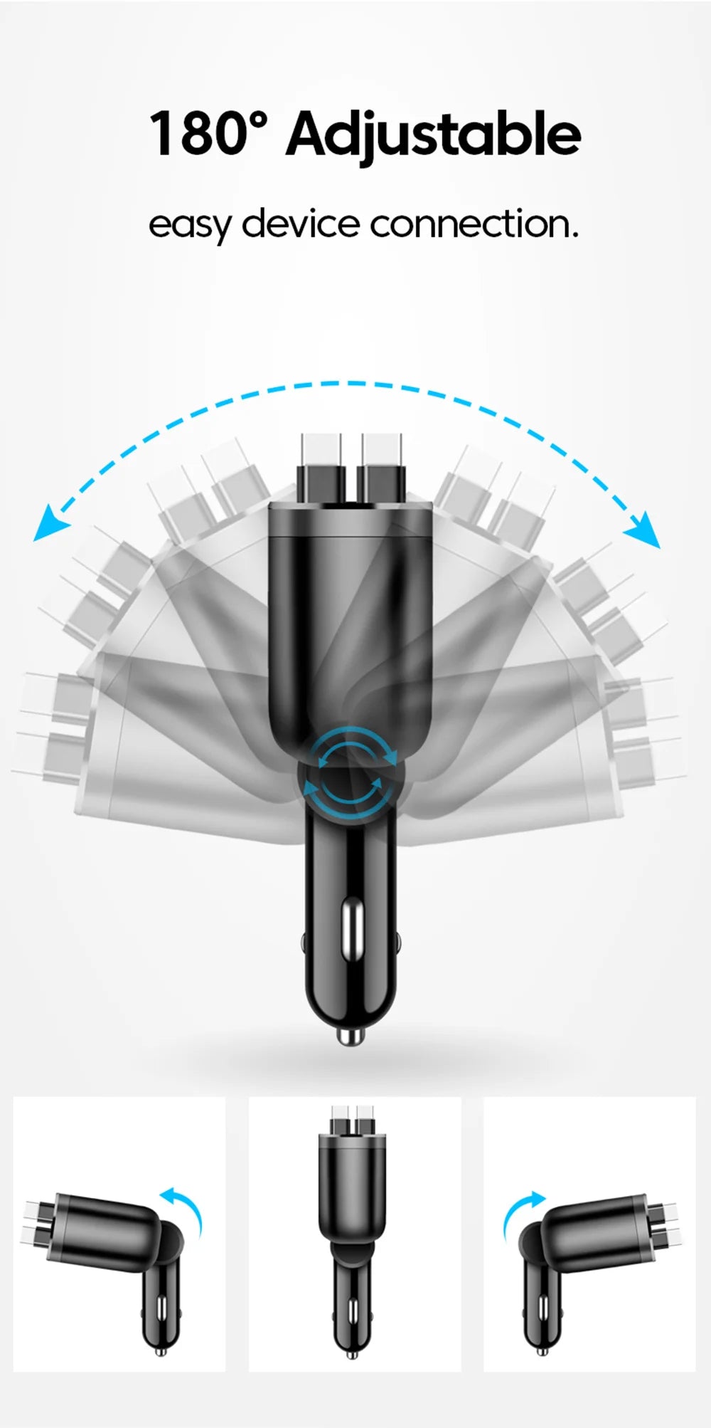 120W 5 in 1 Retractable Car Charger with Voltmeter and Starry Light