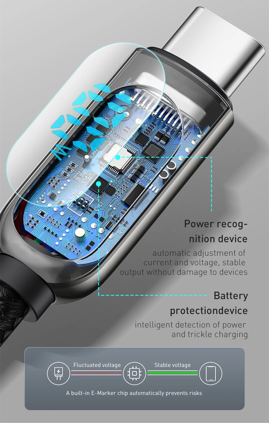 100W USB-C Fast Charging Cable with Digital Power Display