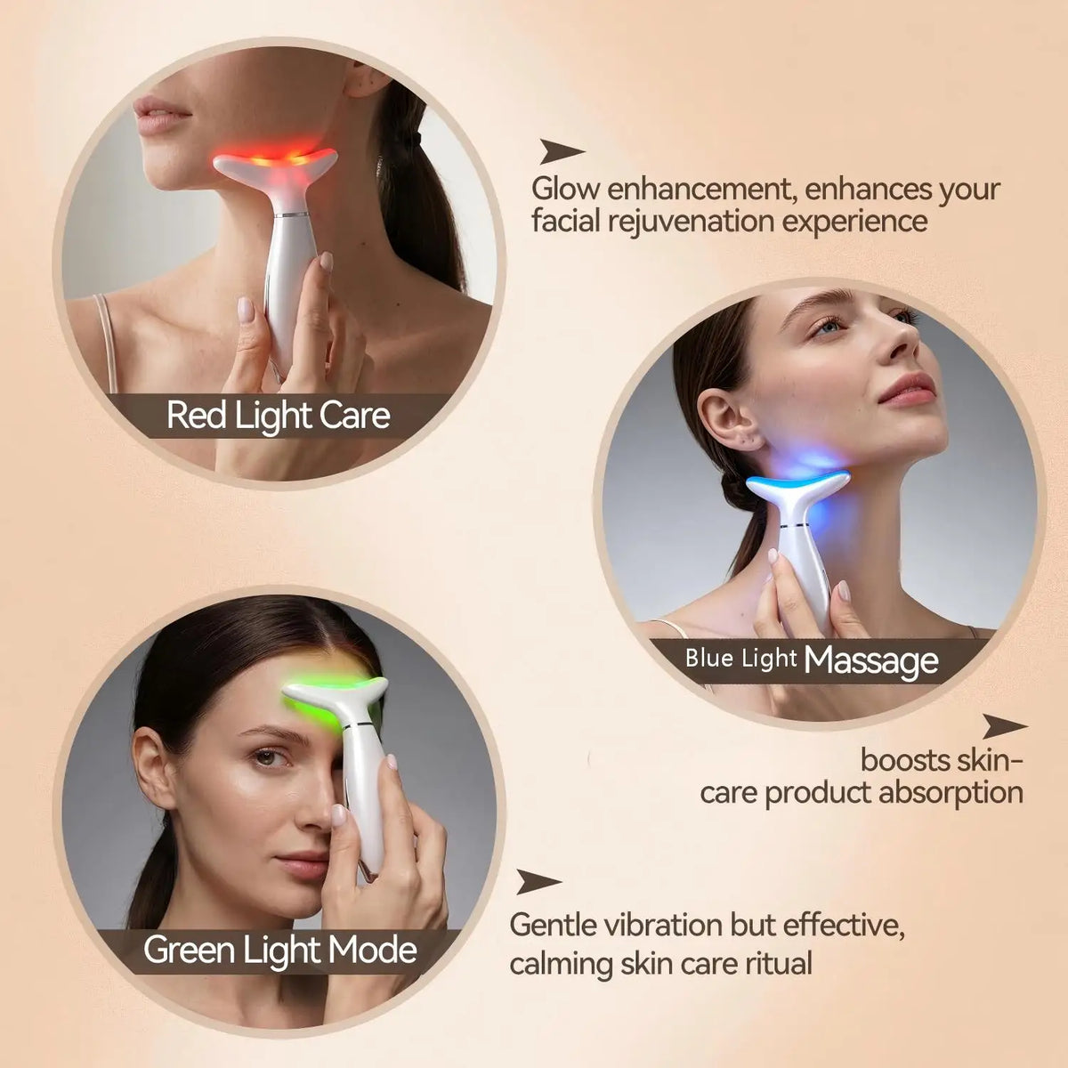 3-in-1 LED Light Therapy Facial and Neck Sculpting Massager