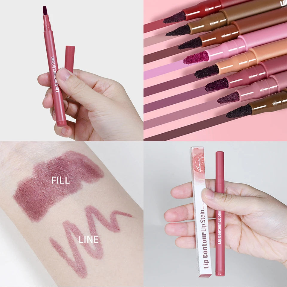 Dual-Sided Long-Lasting Waterproof Lip Stain and Liner Pen