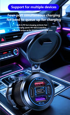 83W 4-Port Fast Charging Car Socket with Dual USB-C and Dual USB-A
