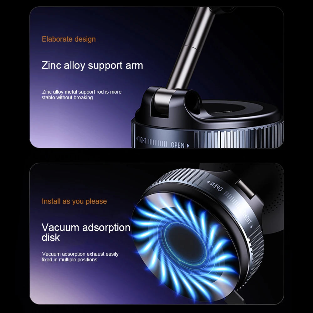 15W Magnetic Wireless Charging Phone Holder with Vacuum Suction Mount