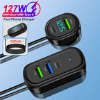 127W 5 Port Fast Car Charger with 150CM Extension Cable for Front Rear