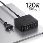 120W 6-in-1 GaN Desktop Fast Charger for Laptops and Phones
