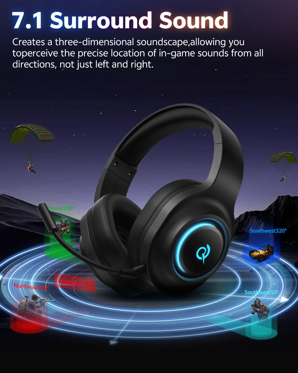 Wireless Gaming Headset with 7.1 Surround Sound and Bluetooth 6.0