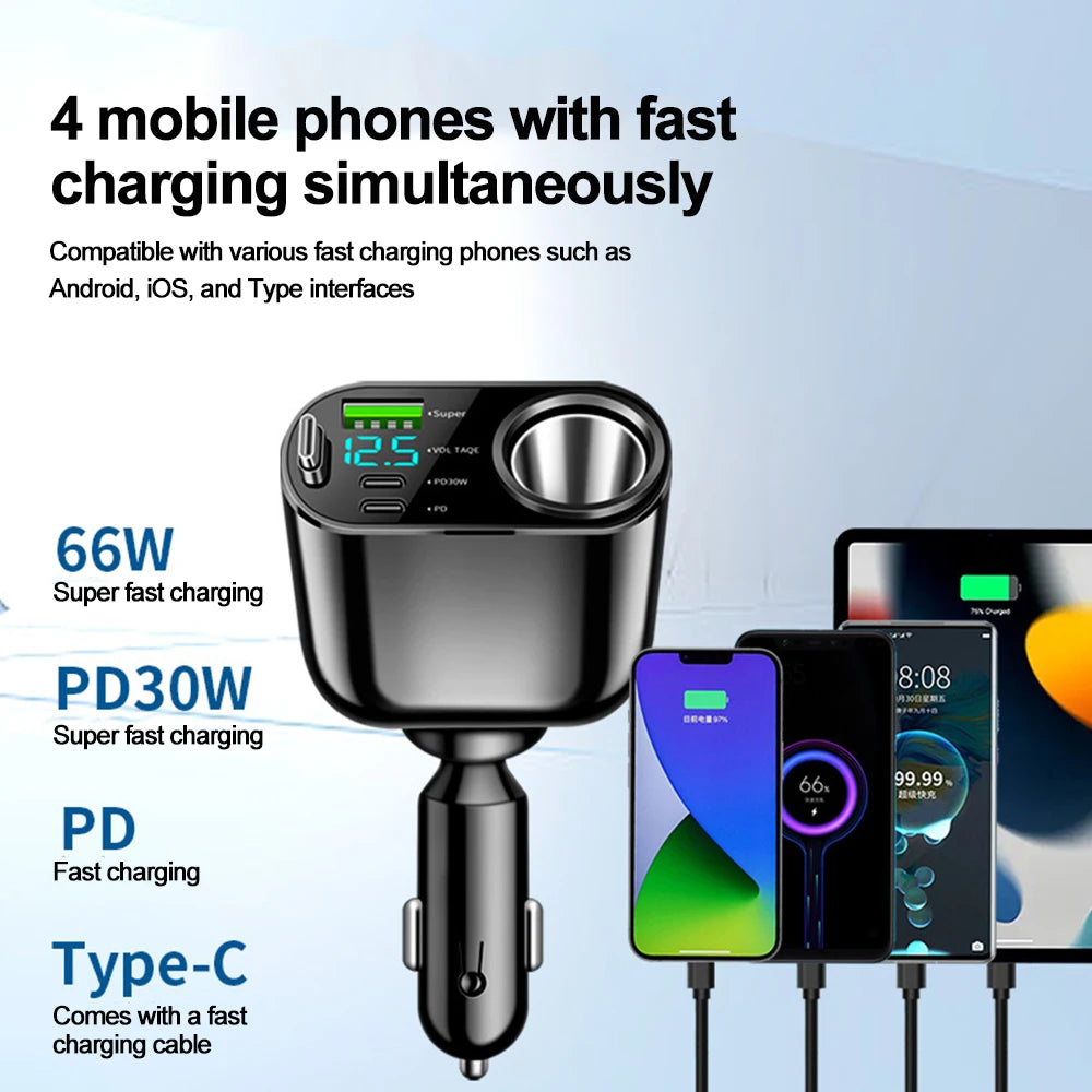120W 4-in-1 Fast Car Charger with Dual USB and Type-C