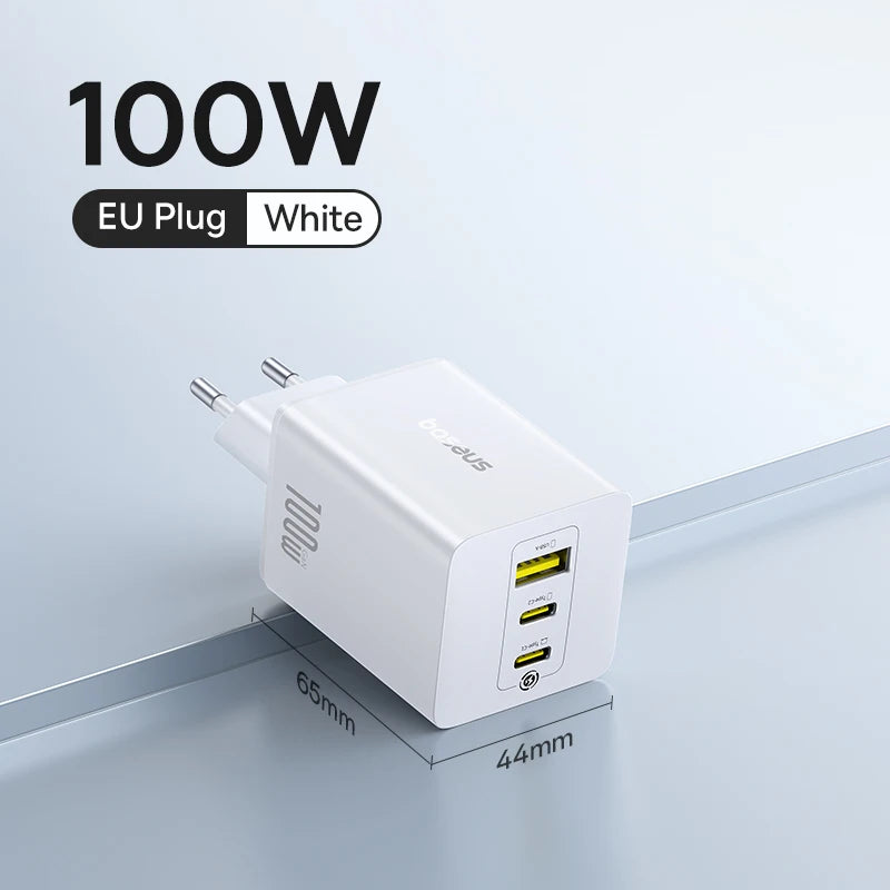 100W GaN USB-C Fast Wall Charger for Laptops and Smartphones