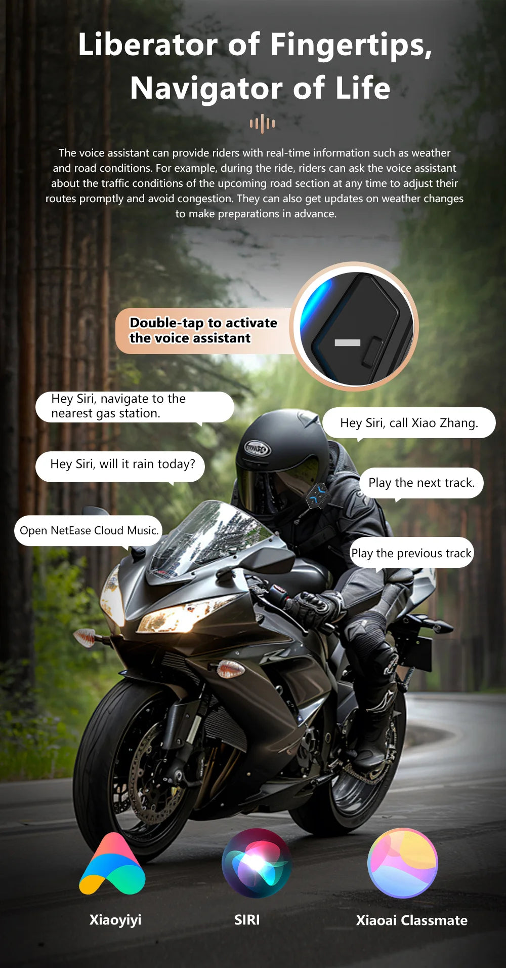 Bluetooth 5.4 Motorcycle Helmet Intercom Headset