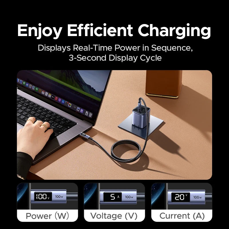 100W USB-C Fast Charging Cable with Digital Power Display