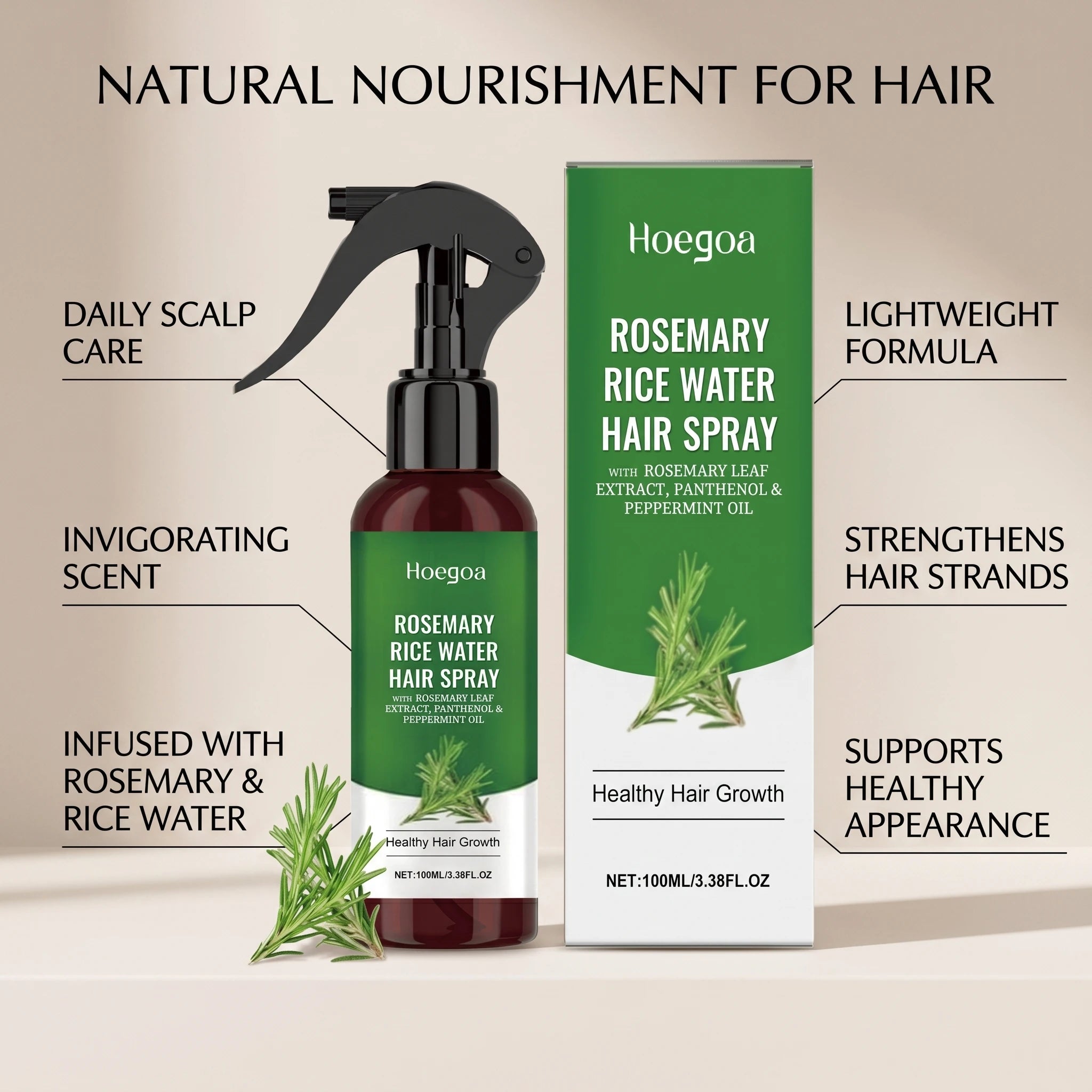 Rosemary Rice Water Hair Growth Spray for Damaged Frizzy Hair - 7