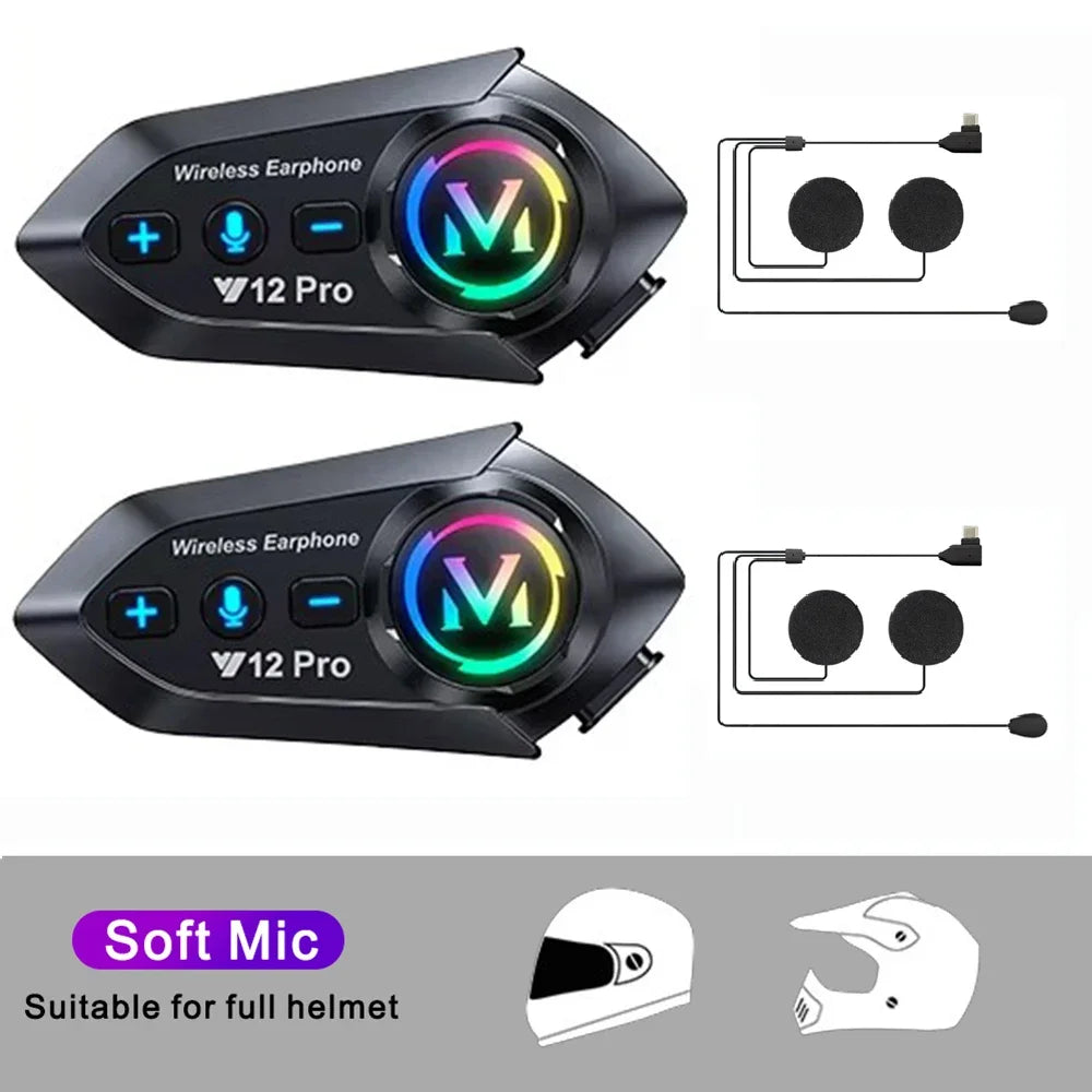 Y12 Pro Bluetooth 5.4 Motorcycle Helmet Intercom Headset 500M