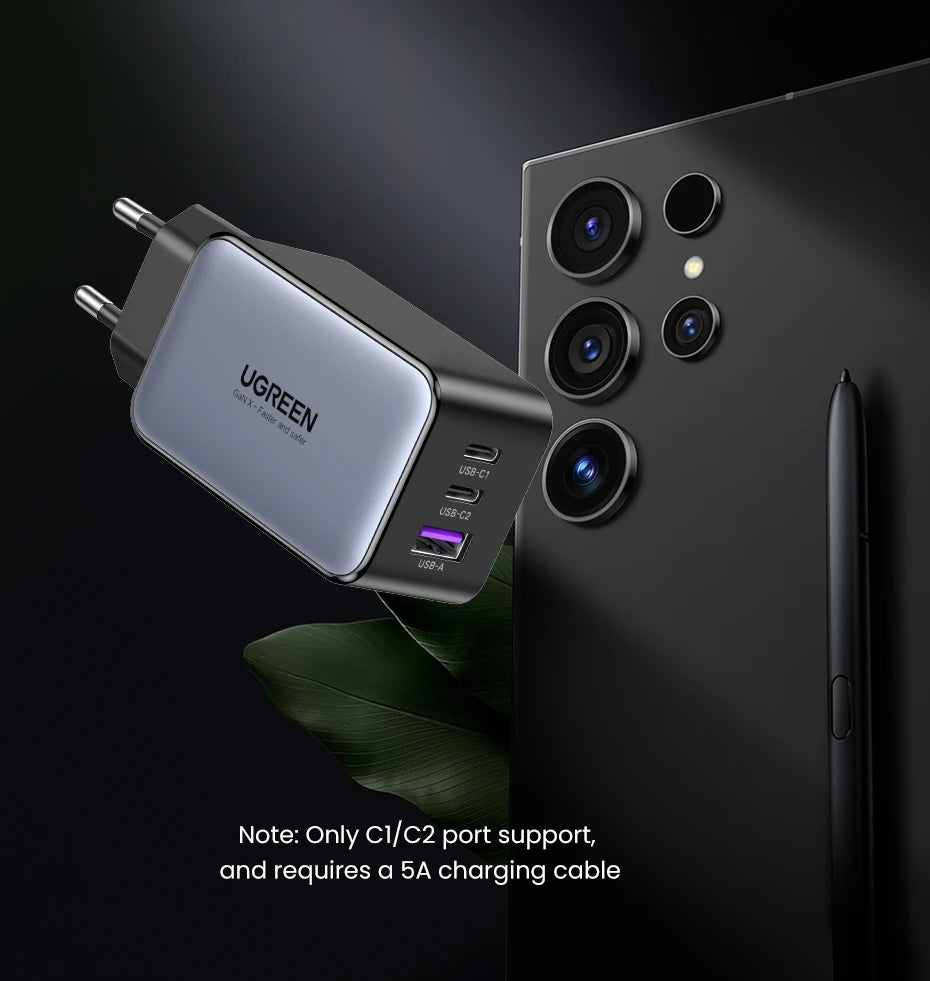 65W GaN Fast Wall Charger with 3 Ports for Laptops and Phones - 13