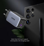 65W GaN Fast Wall Charger with 3 Ports for Laptops and Phones