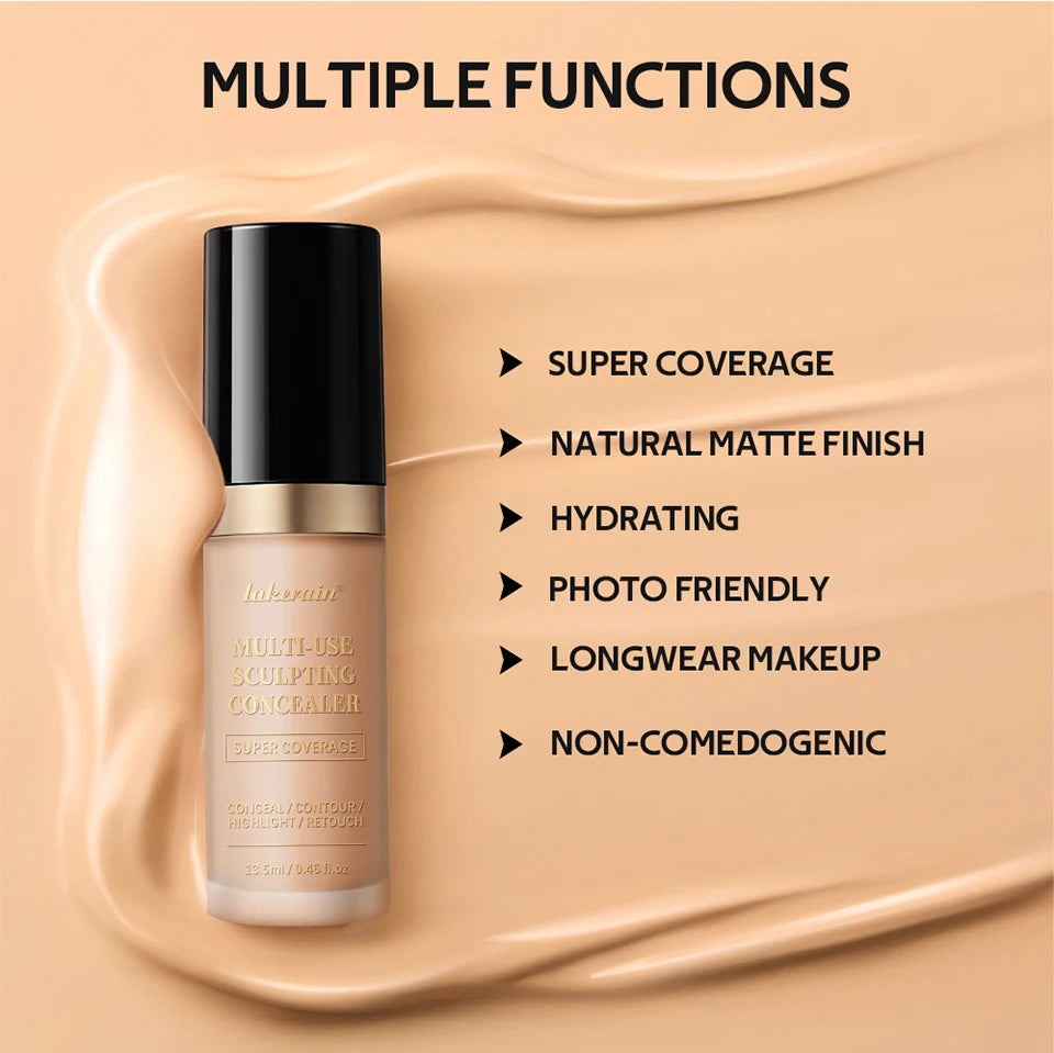 Full Coverage Waterproof Liquid Concealer and Sculpting Foundation