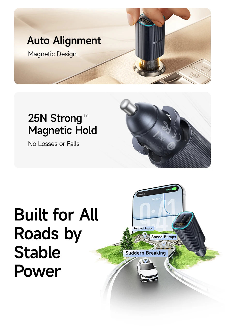 160W Fast Car Charger with Triple USB Ports for Laptops and Phones