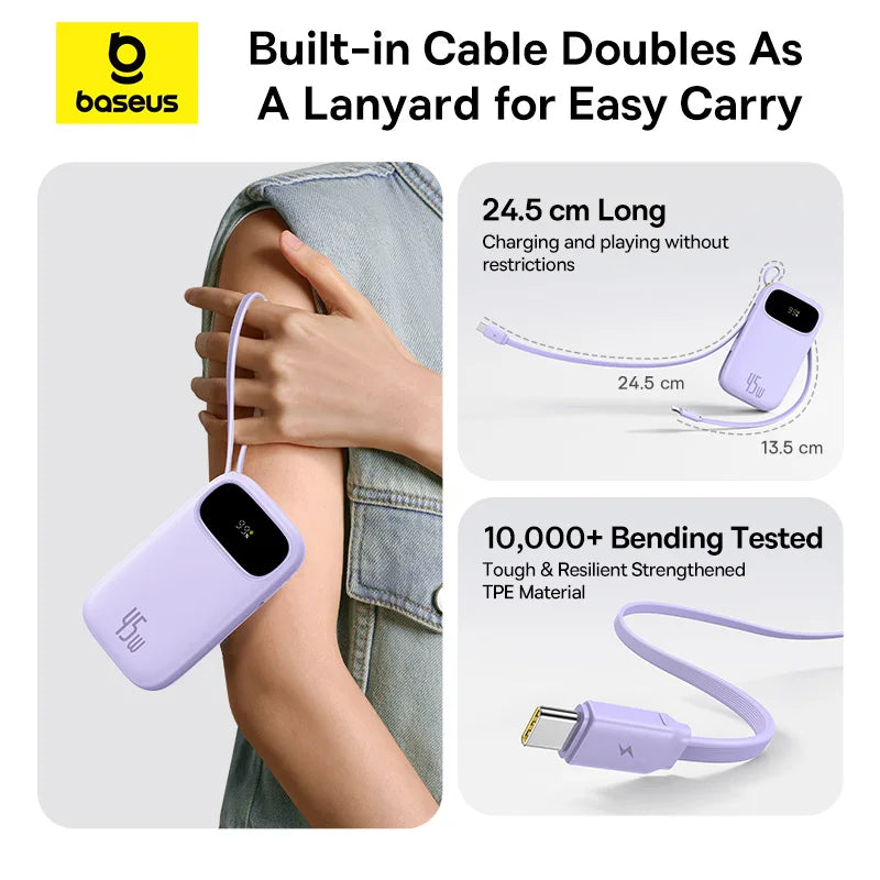 45W Fast Charging Power Bank with Built-in Cables