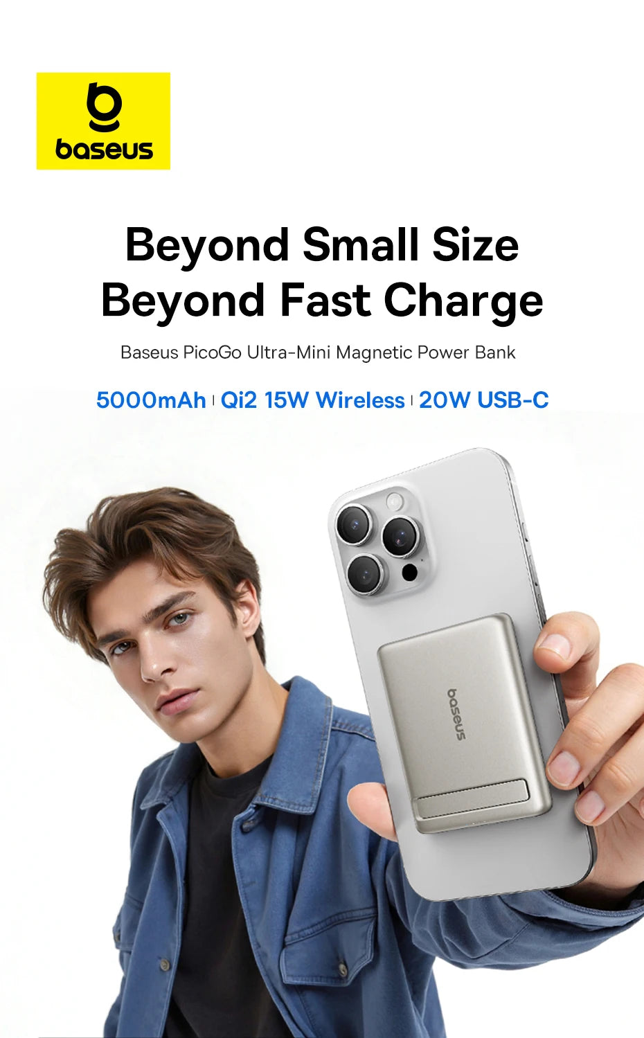 Qi2 Magnetic Portable Wireless Power Bank with Kickstand 5000mAh - 7