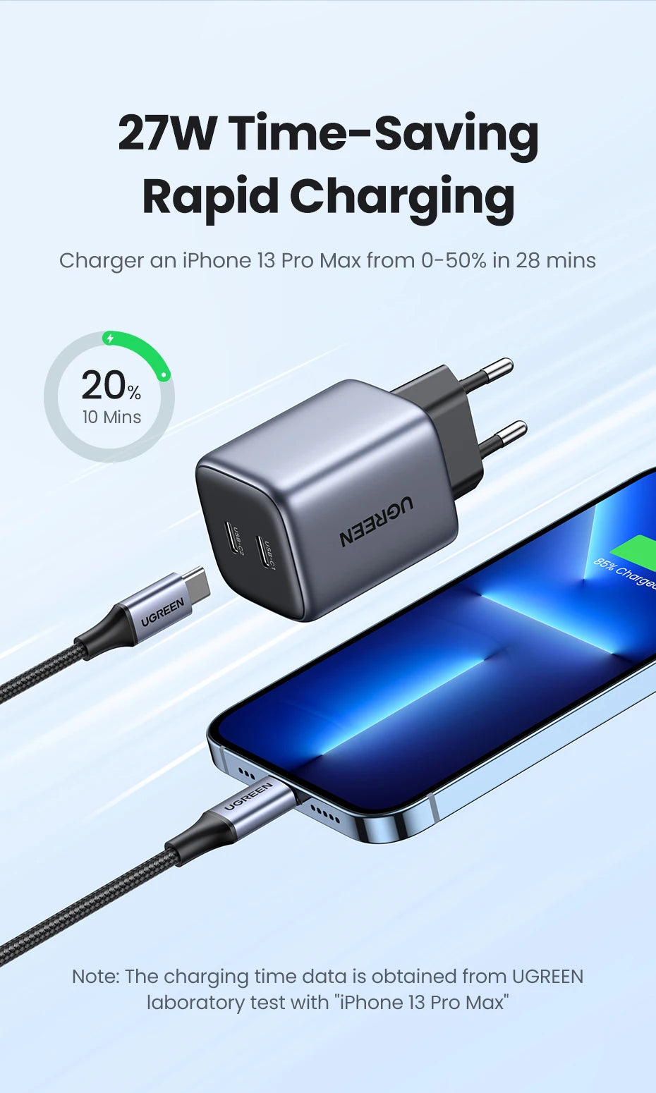 45W Dual USB-C GaN Fast Wall Charger for Smartphones and Tablets - 8