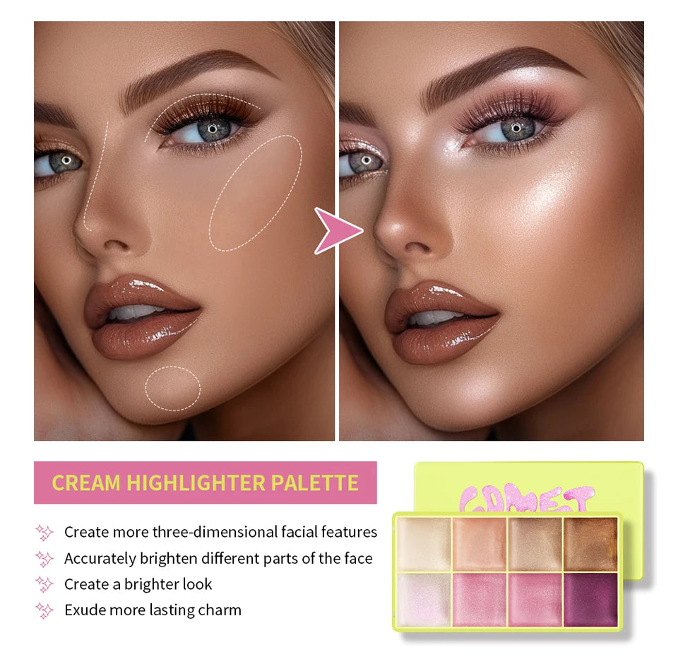 8-Color Cream Highlighter and Blush Makeup Palette - 14